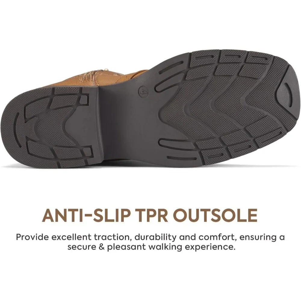 ⚡Kids Girls Brown Western Boots Square Toe Cowgirl Boots For Toddler Calf High - Picture 3 of 5